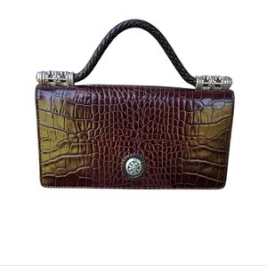 Vintage Brighton Croc-Embossed Chocolate Brown and Black Handbag